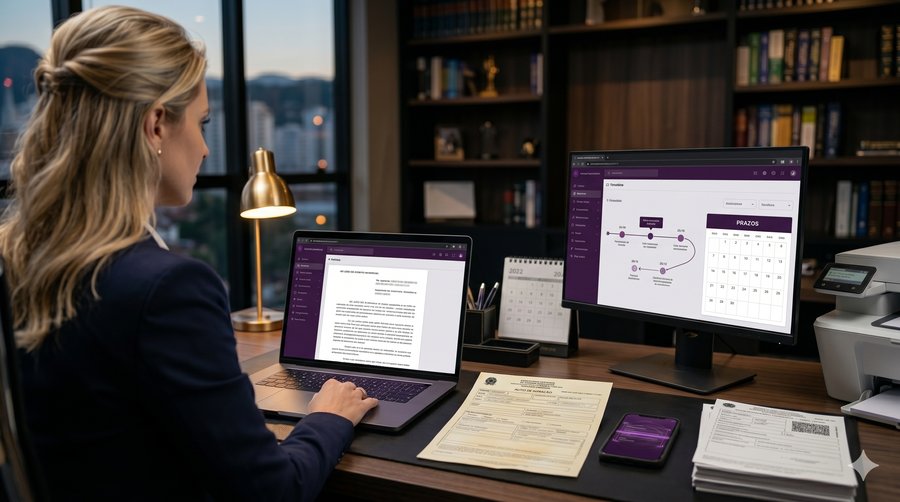 Dashboard DefesaPro com métricas de processos e financeiro