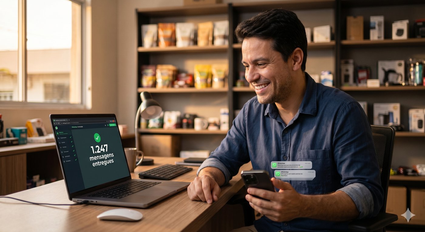 Empresário vendo resultados do MandaZap