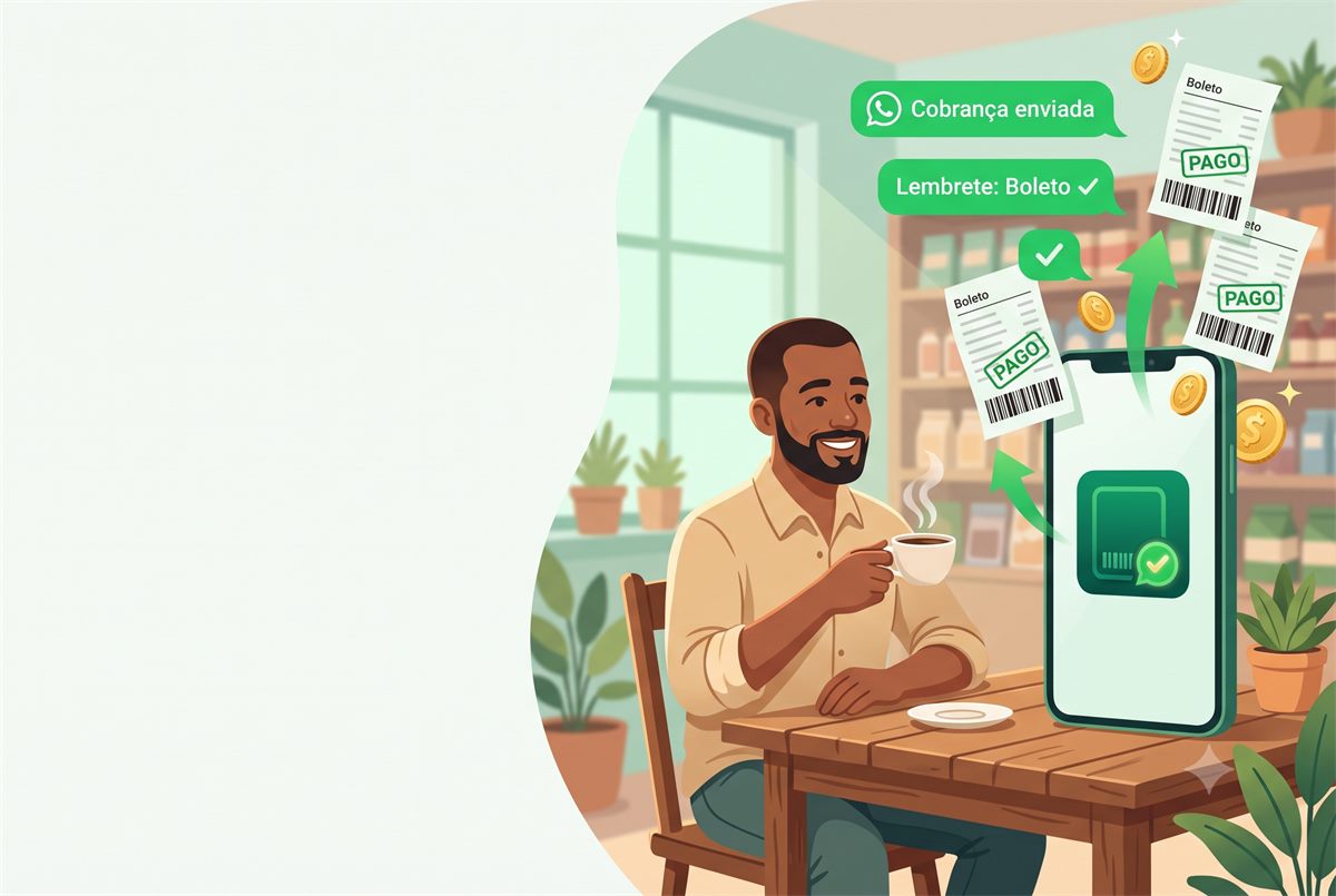 Lojista tranquilo enquanto o RecebaJá cobra os boletos sozinho no WhatsApp