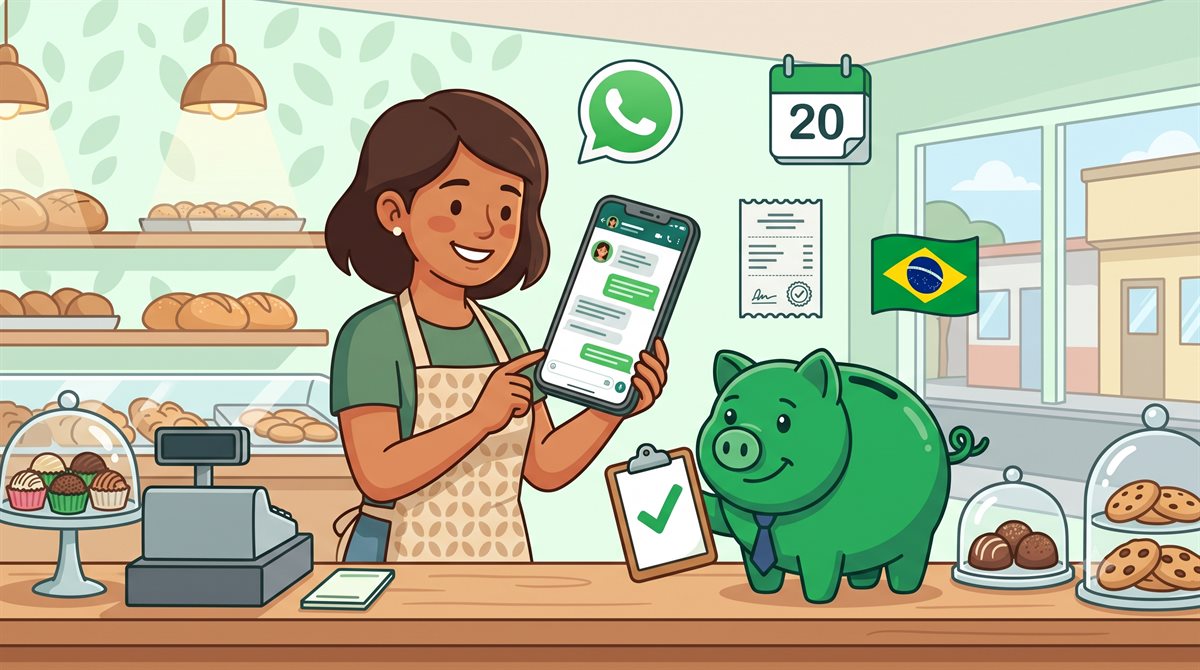 Dona de negócio MEI usando o SomaJá no WhatsApp